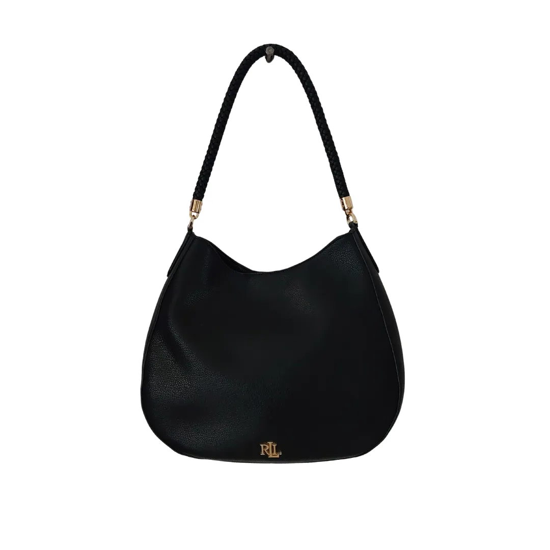 Lauren Ralph Lauren Black Pebbled Leather Charli Convertible Shoulder Bag | Pre-Loved | Stylish and Versatile Handbag for Everyday Use