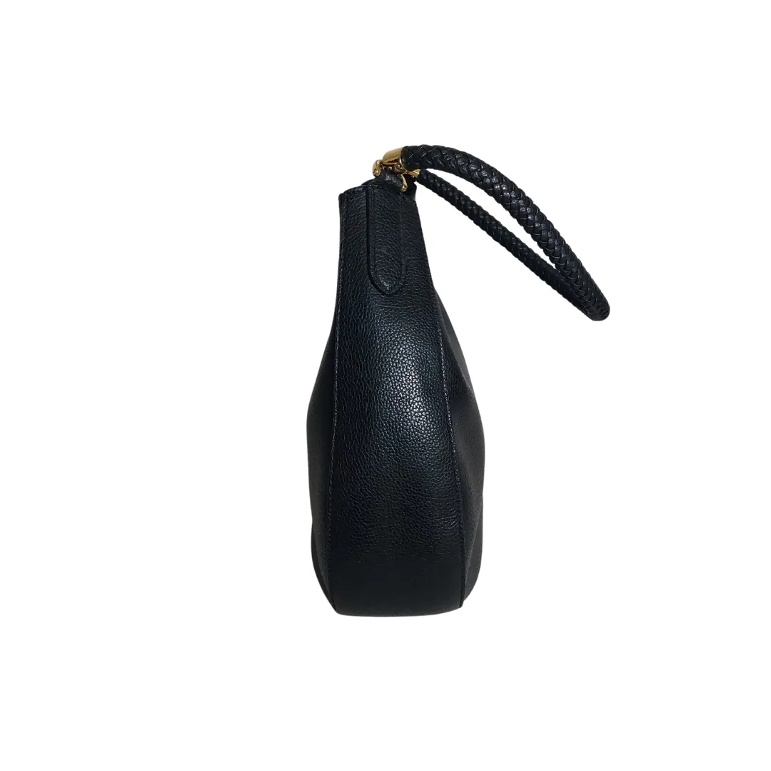 Lauren Ralph Lauren Black Pebbled Leather Charli Convertible Shoulder Bag | Pre-Loved | Stylish and Versatile Handbag for Everyday Use