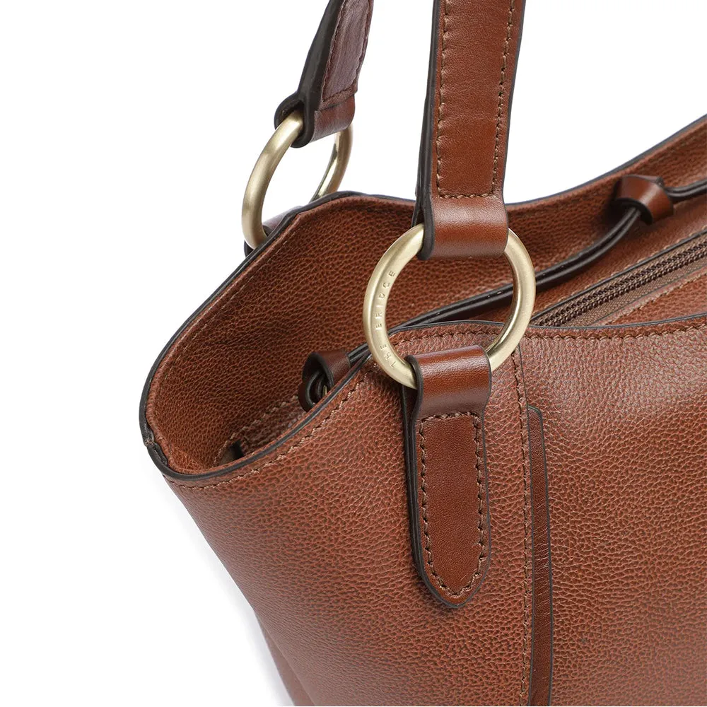 Brown Leather Domitilla Media Line Shopping Bag by THE BRIDGE